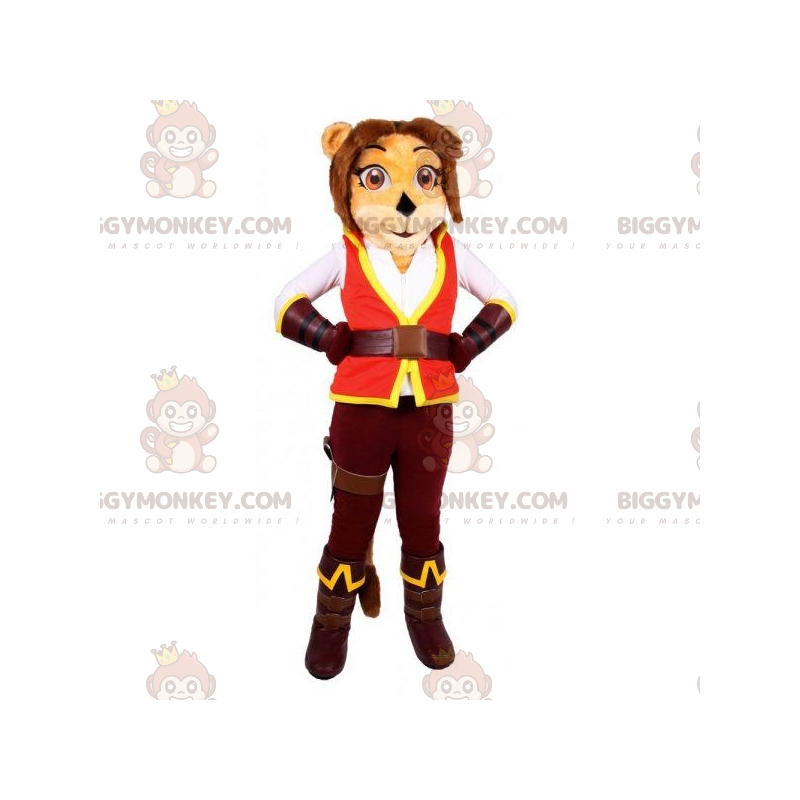 Traje de mascote tigresa BIGGYMONKEY™ vestido de aventureiro –