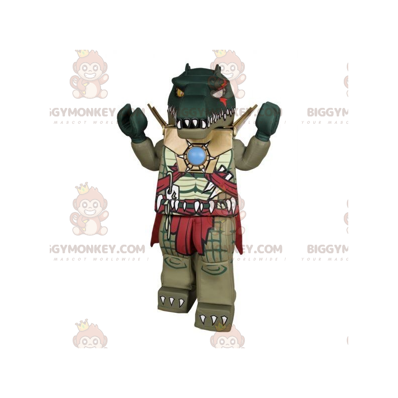 Costume de mascotte BIGGYMONKEY™ de Lego de crocodile vert très