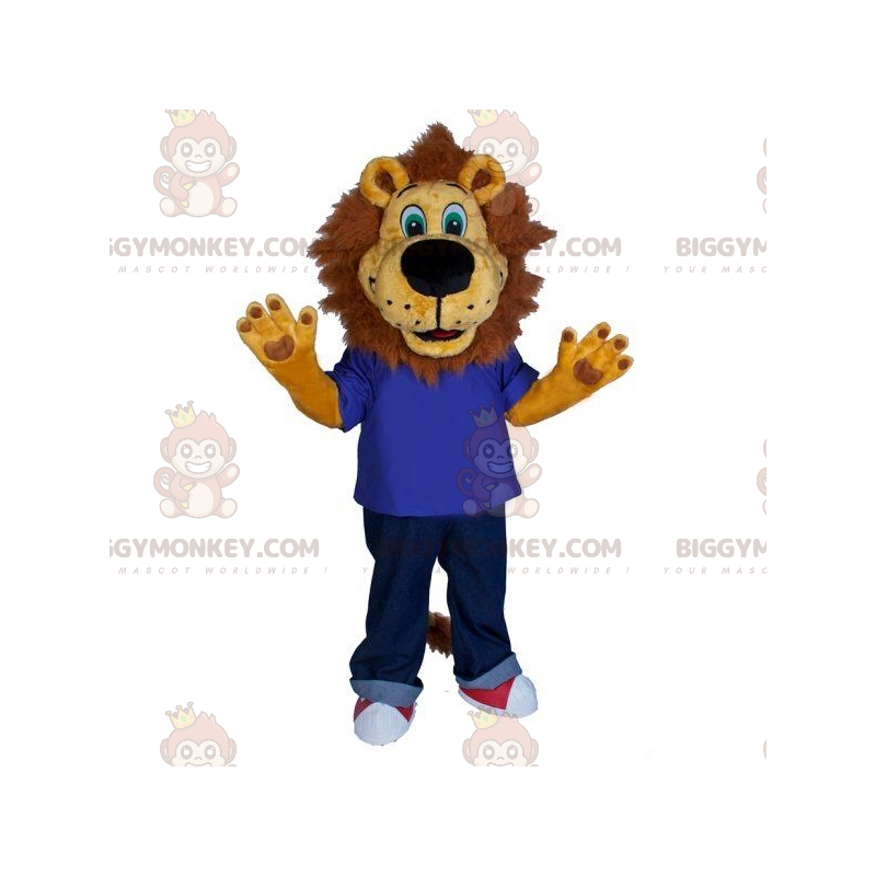Costume de mascotte BIGGYMONKEY™ de lion marron avec une grosse