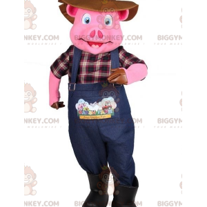 Traje de mascote de porco rosa BIGGYMONKEY™ vestido como