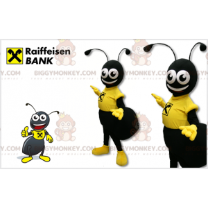 BIGGYMONKEY™ Mascot Costume of Black Ant Dressed in Yellow –