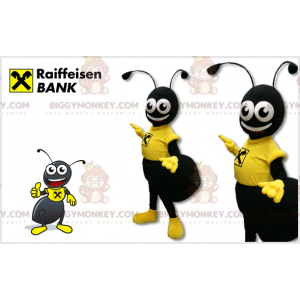 BIGGYMONKEY™ Maskottchen-Kostüm aus schwarzer Ameise in Gelb -