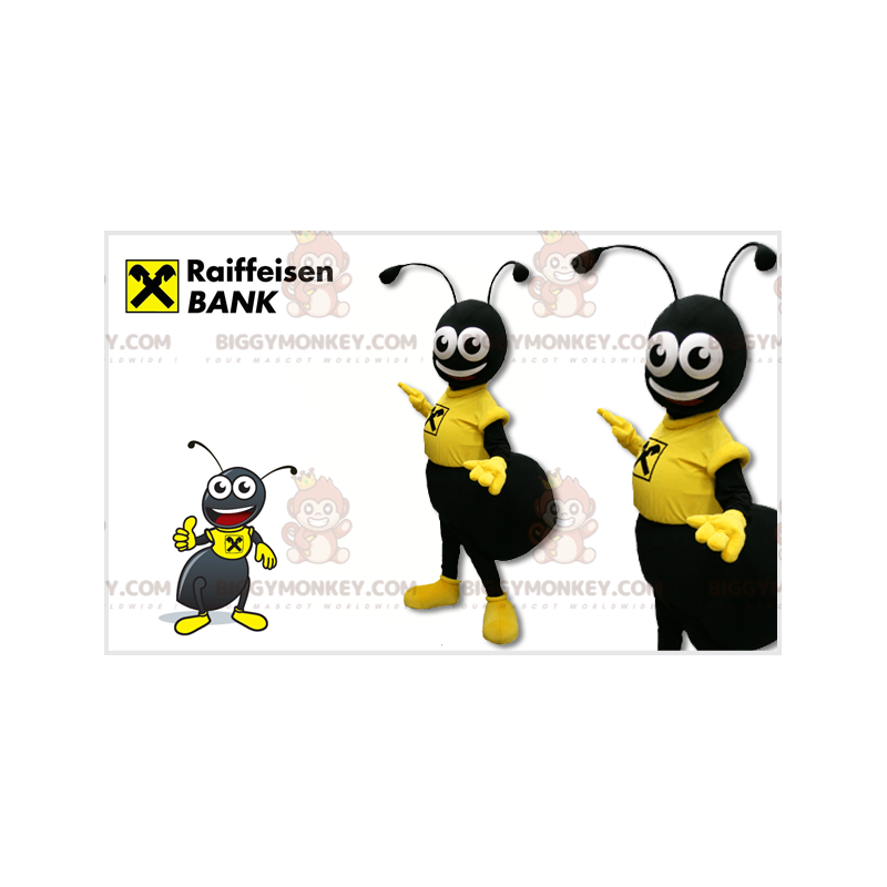 BIGGYMONKEY™ Mascot Costume of Black Ant Dressed in Yellow –