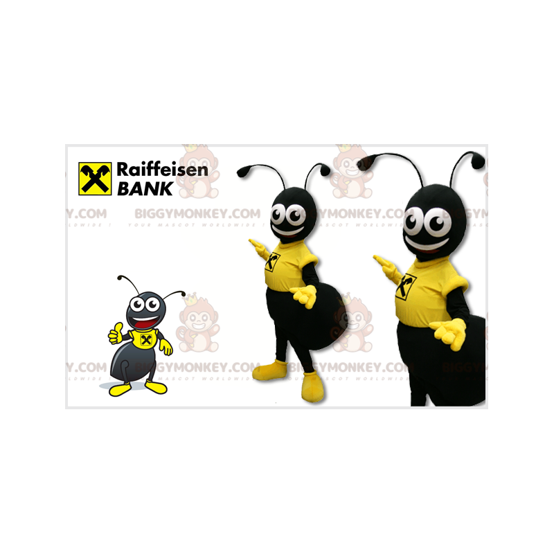 BIGGYMONKEY™ maskotdräkt av svart myra klädd i gult -
