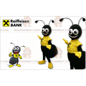 BIGGYMONKEY™ Mascot Costume of Black Ant Dressed in Yellow –