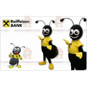 BIGGYMONKEY™ mascottekostuum van zwarte mier gekleed in geel -