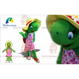 Grøn skildpadde BIGGYMONKEY™ maskotkostume med hat og lyserød