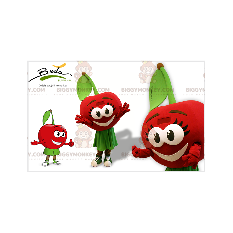 Bardzo kobiecy kostium maskotka czerwono-zielona wiśnia