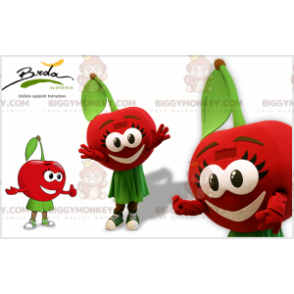 Bardzo kobiecy kostium maskotka czerwono-zielona wiśnia