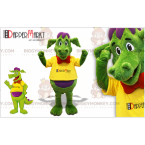Costume de mascotte BIGGYMONKEY™ de dragon vert et violet avec