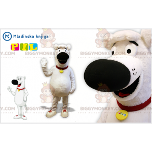 Costume de mascotte BIGGYMONKEY™ de chien blanc et noir dodu et