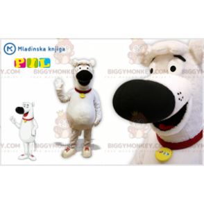 Costume de mascotte BIGGYMONKEY™ de chien blanc et noir dodu et