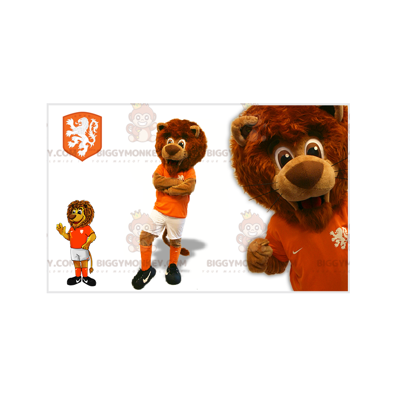 BIGGYMONKEY™ Mascottekostuum Bruine leeuw in voetballeroutfit -