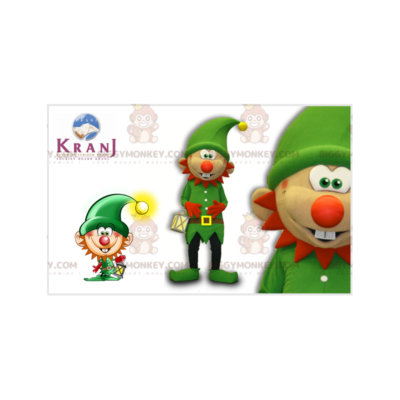 Costume de mascotte BIGGYMONKEY™ de lutin vert et orange avec