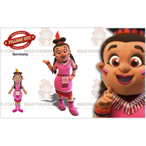 BIGGYMONKEY™ Maskotdräkt Solbränd indisk kvinna med rosa