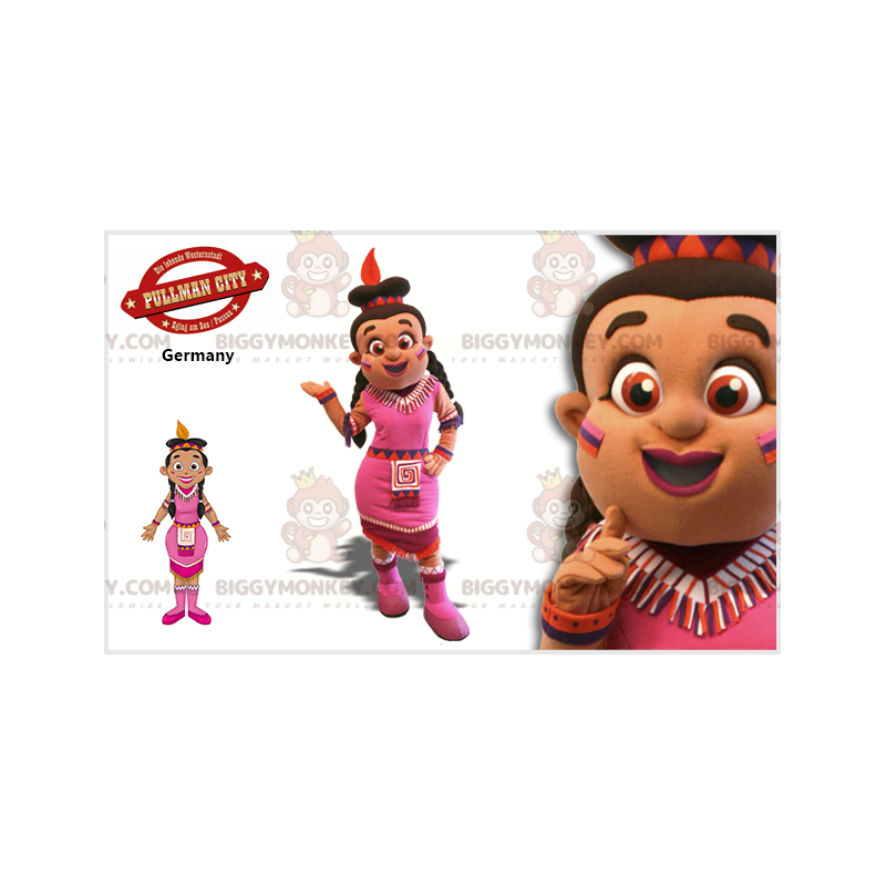 BIGGYMONKEY™ Mascot Costume Tanned Indian Woman With Pink Dress