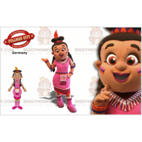 BIGGYMONKEY™ Mascot Costume Tanned Indian Woman With Pink Dress