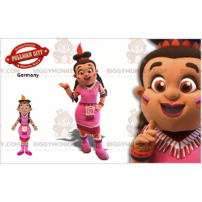 BIGGYMONKEY™ Maskottchenkostüm Gebräunte indische Frau mit rosa