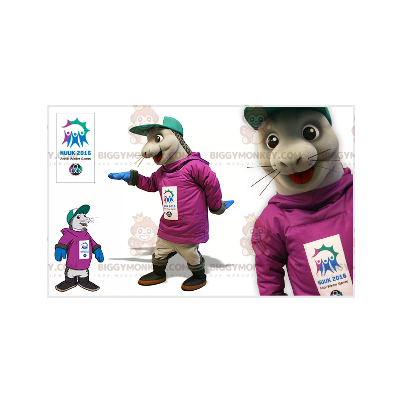 Costume de mascotte BIGGYMONKEY™ d'otarie de phoque gris avec