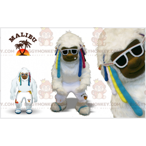 Traje de mascote Yeti BIGGYMONKEY™ branco com cadeados