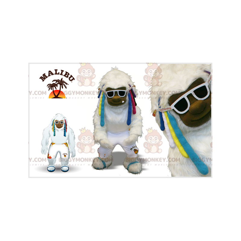 Costume de mascotte BIGGYMONKEY™ de yéti blanc avec des locks