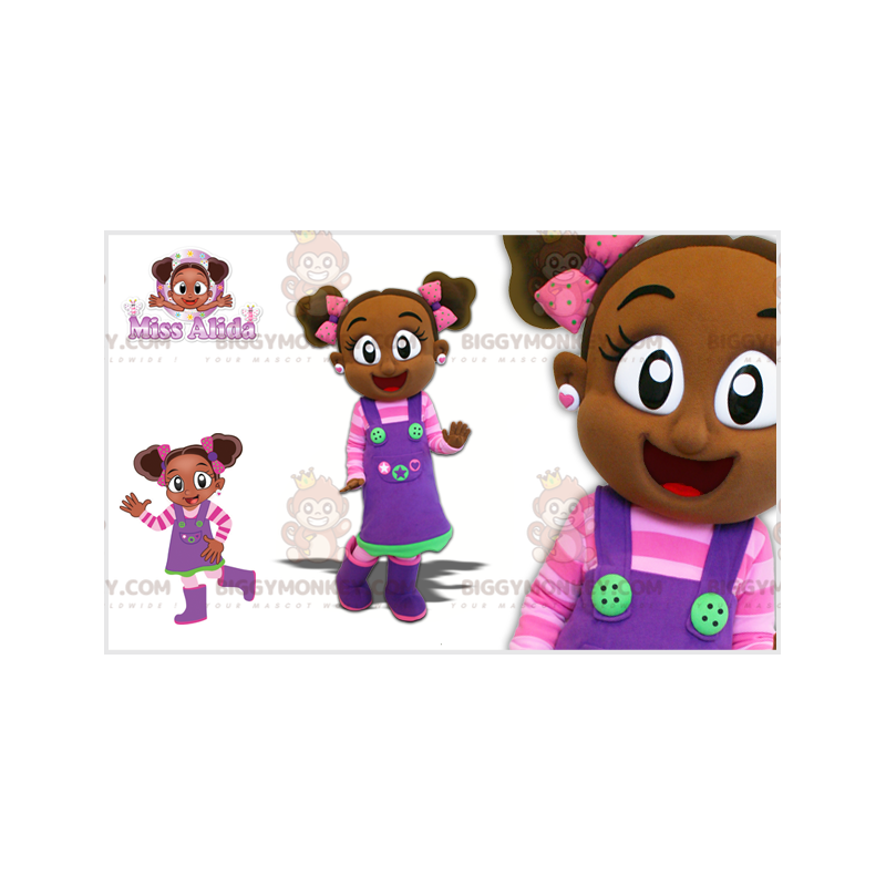 BIGGYMONKEY™ Little African Girl Mascot Costume with Colorful