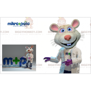 White and Pink Rat BIGGYMONKEY™ Mascot Costume with Doctor's