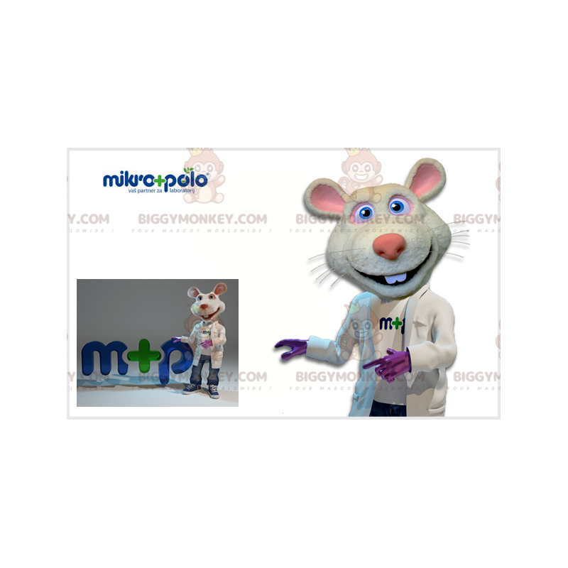 Costume da mascotte BIGGYMONKEY™ Ratto bianco e rosa con camice