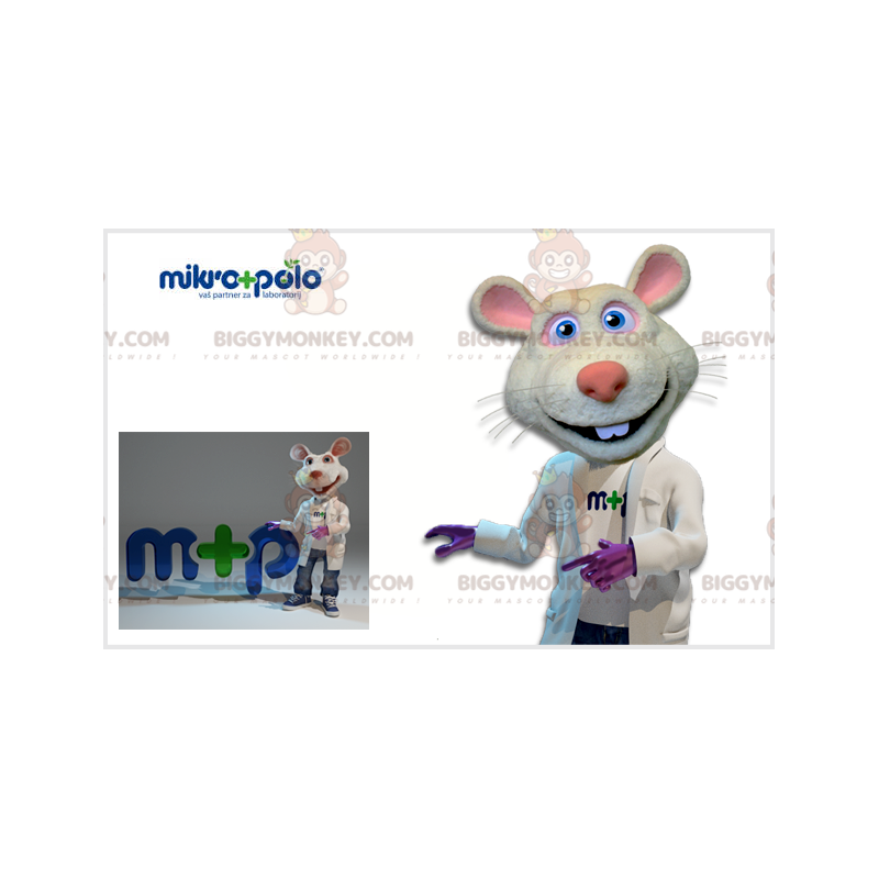 Witte en roze rat BIGGYMONKEY™ mascottekostuum met doktersjas -