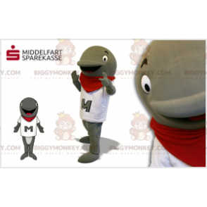 Gray Dolphin BIGGYMONKEY™ Mascot Costume with White T-Shirt and