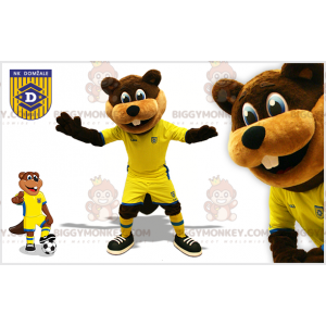 BIGGYMONKEY™ Mascot Costume Brown And Beige Beaver In Soccer