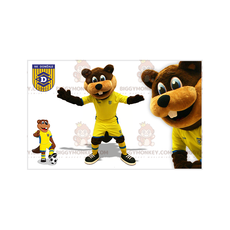 BIGGYMONKEY™ Mascot Costume Brown And Beige Beaver In Soccer