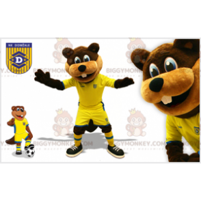 BIGGYMONKEY™ Mascot Costume Brown And Beige Beaver In Soccer