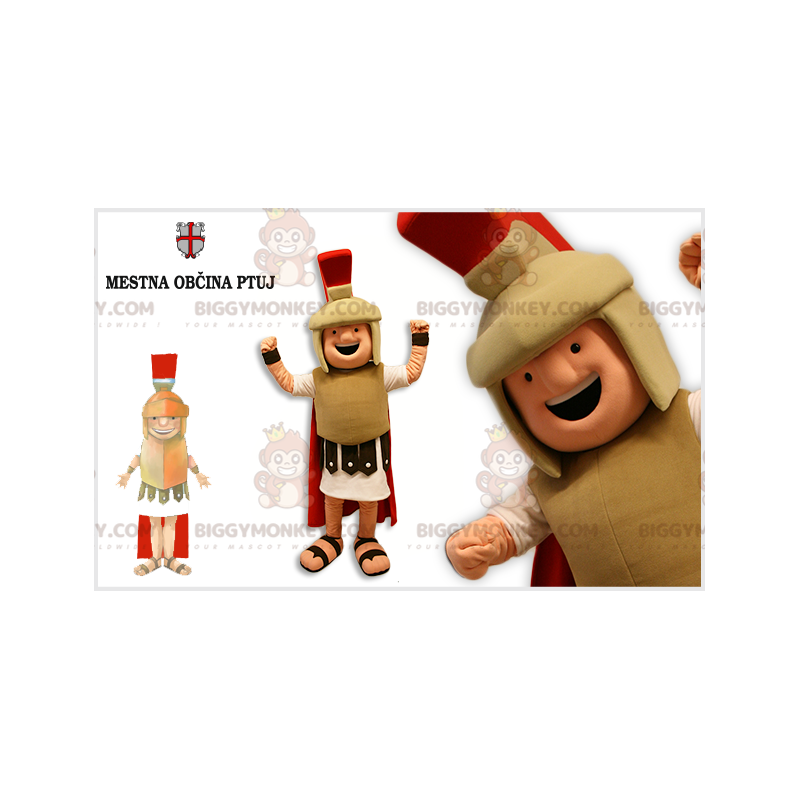 Gladiator BIGGYMONKEY™ Mascot Costume Dressed in Beige and Red