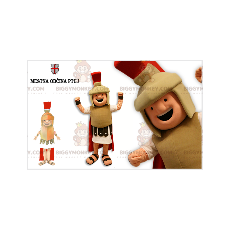 Gladiator BIGGYMONKEY™ Maskottchenkostüm in beige-rotem Outfit