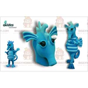 Traje de mascote BIGGYMONKEY™ de cavalo marinho azul e azul