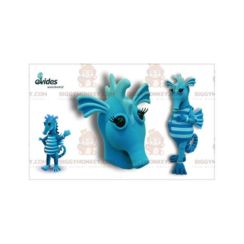 Blue and Light Blue Seahorse BIGGYMONKEY™ Mascot Costume. Sea