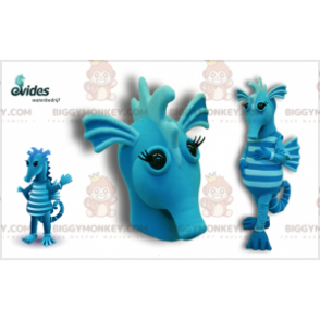 Traje de mascote BIGGYMONKEY™ de cavalo marinho azul e azul