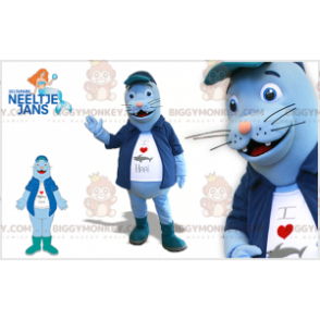 Costume da mascotte leone marino blu BIGGYMONKEY™ con giacca e