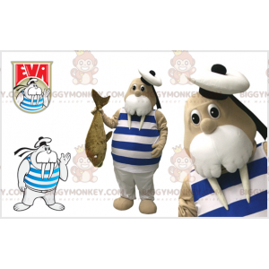 Walrus BIGGYMONKEY™ Mascot Costume with Sailor Outfit and Big