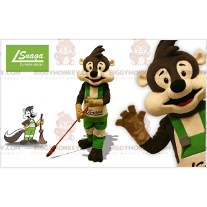 BIGGYMONKEY™ Mascot Costume Brown and Beige Raccoon with Broom