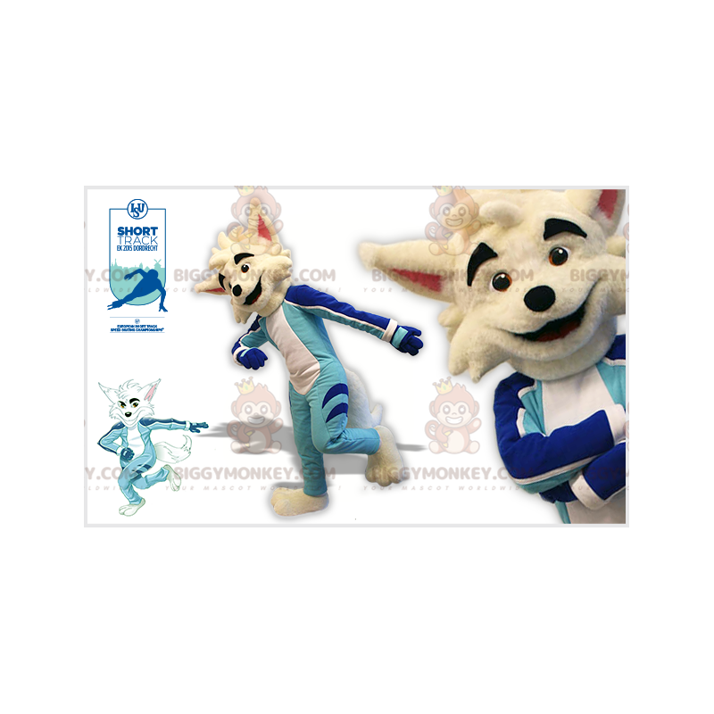 BIGGYMONKEY™ White Wolf Fox Dog Mascot Costume In Skater Outfit