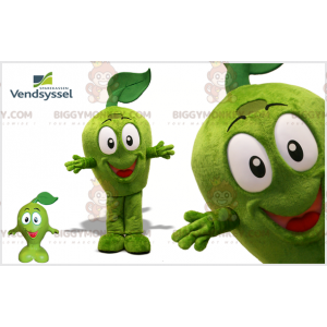 Disfraz de mascota BIGGYMONKEY™ de manzana verde muy sonriente.