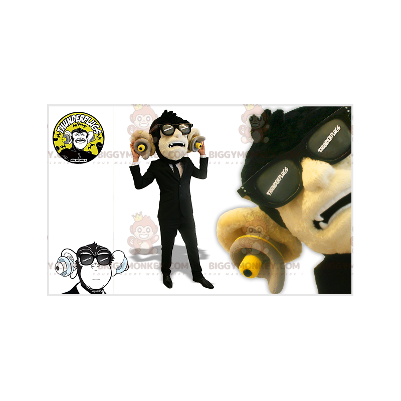 Black Monkey BIGGYMONKEY™ mascottekostuum met oordopjes -