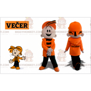 Småbørnsdreng BIGGYMONKEY™ maskotkostume klædt i orange og sort