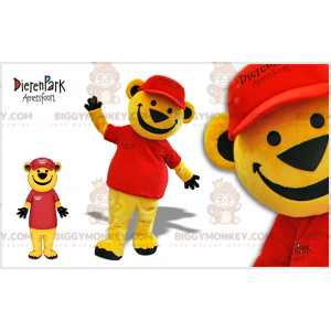 BIGGYMONKEY™ maskotdräkt av gul nalle klädd i rött. gul