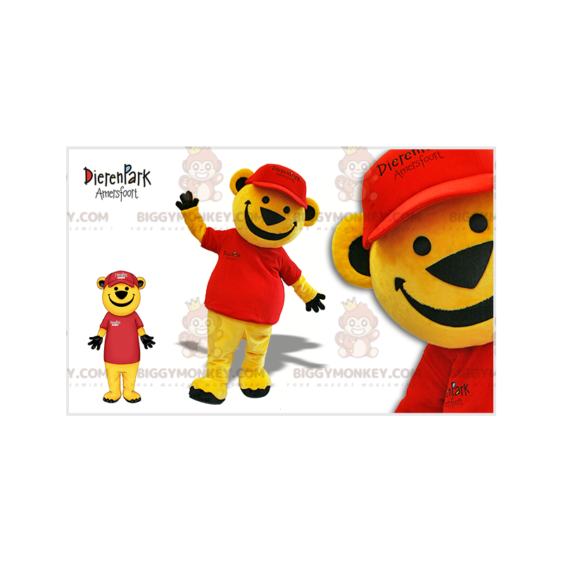 BIGGYMONKEY™ mascot costume of yellow teddy dressed in red.