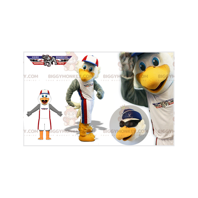 BIGGYMONKEY™ Mascot Costume Gray and White Eagle In Sportswear