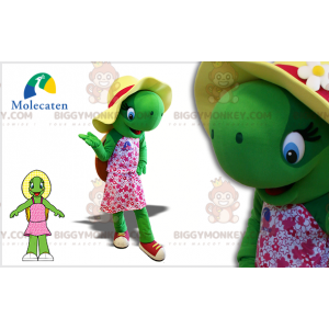 Turtle BIGGYMONKEY™ Mascot Costume with Hat and Flower Dress –