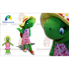 Turtle BIGGYMONKEY™ Mascot Costume with Hat and Flower Dress -